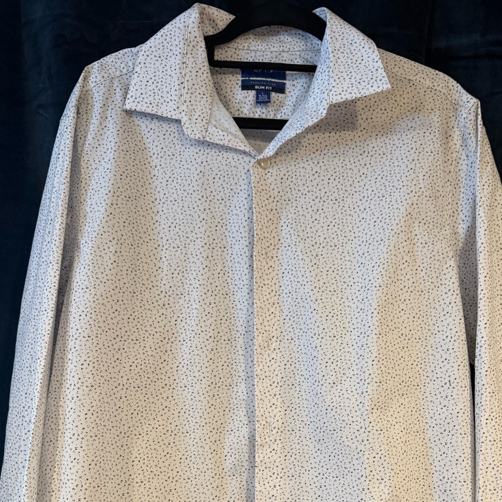 Apt. 9 White Dress Shirt with Black Dots